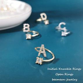 img 1 attached to 💍 Sparkling Gold Crystal Alphabet Knuckle Rings & Stud Earrings Set: Trendy Adjustable Jewelry for Women & Girls by Beemean