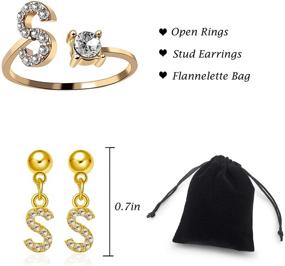 img 3 attached to 💍 Sparkling Gold Crystal Alphabet Knuckle Rings & Stud Earrings Set: Trendy Adjustable Jewelry for Women & Girls by Beemean