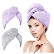 duducofu microfiber hair drying towel for women - 2 pack quick dry hair turban with button hair towel wrap for thick, long, curly hair - anti frizz, gray+purple logo