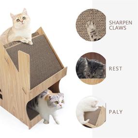 img 3 attached to 🐱 SONGWAY Cat Wooden House with Scratcher - Premium Large Cat Cave Furniture and Lounge with 3 Replaceable Cat Scratching Pads and Cardboard Scratcher - Ideal Indoor Cat House and Bed for Your Feline Friend