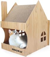 🐱 songway cat wooden house with scratcher - premium large cat cave furniture and lounge with 3 replaceable cat scratching pads and cardboard scratcher - ideal indoor cat house and bed for your feline friend logo