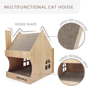 img 2 attached to 🐱 SONGWAY Cat Wooden House with Scratcher - Premium Large Cat Cave Furniture and Lounge with 3 Replaceable Cat Scratching Pads and Cardboard Scratcher - Ideal Indoor Cat House and Bed for Your Feline Friend