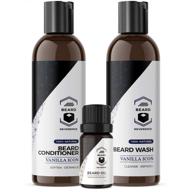 🧔 all-natural beard shampoo & conditioner set with free beard oil - promotes beard growth - softens and nourishes with argan and jojoba oils - vanilla scent - 5oz each logo