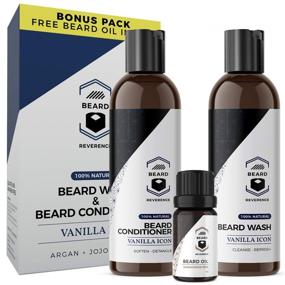 img 2 attached to 🧔 All-Natural Beard Shampoo & Conditioner Set with Free Beard Oil - Promotes Beard Growth - Softens and Nourishes with Argan and Jojoba Oils - Vanilla Scent - 5oz each