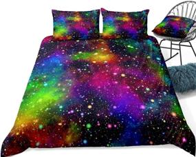 img 2 attached to 🌈 Colorful Rainbow Galaxy Bedding Set - Twin Size Duvet Cover and Pillowcase for Boys and Girls, Featuring Colorful Stars and Space Designs