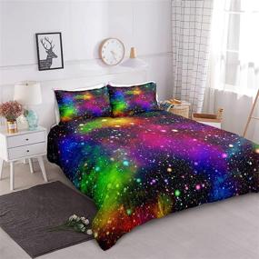 img 3 attached to 🌈 Colorful Rainbow Galaxy Bedding Set - Twin Size Duvet Cover and Pillowcase for Boys and Girls, Featuring Colorful Stars and Space Designs