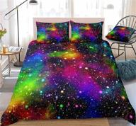 🌈 colorful rainbow galaxy bedding set - twin size duvet cover and pillowcase for boys and girls, featuring colorful stars and space designs logo