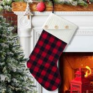 🎅 edldecco 20 inches christmas stocking: buffalo check pattern with knitted cuff - festive red and black plaid home xmas tree mantel holiday decor logo