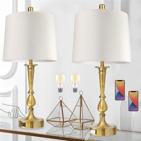 img 4 attached to Set Of 2 Touch Control Table Lamp With Dual USB Charging Ports Desk Lamps