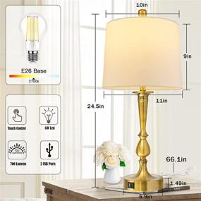 img 1 attached to Set Of 2 Touch Control Table Lamp With Dual USB Charging Ports Desk Lamps