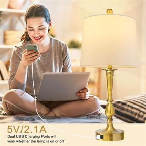 img 2 attached to Set Of 2 Touch Control Table Lamp With Dual USB Charging Ports Desk Lamps