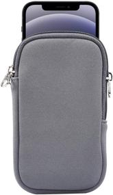 img 4 attached to 📱 Grey Neoprene Cell Phone Pouch for iPhone 12 Pro Max XS, Samsung Galaxy, LG V50 V40 - Shockproof Case with Necklace Lanyard Crossbody Sleeve