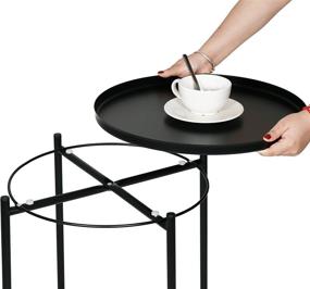 img 1 attached to 🪑 Black Metal End Table Tray - Small Round Sofa Table for Coffee, Snacks, Nightstand - Anti-Rusty Indoor/Outdoor Accent Table for Living Room, Office, and Bedroom