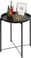 🪑 black metal end table tray - small round sofa table for coffee, snacks, nightstand - anti-rusty indoor/outdoor accent table for living room, office, and bedroom logo