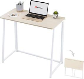 img 4 attached to WOHOMO Folding Desk: Compact and Space-Saving Computer Table for Small Spaces, Ideal for Home Office, Easy Assembly - Oak Finish