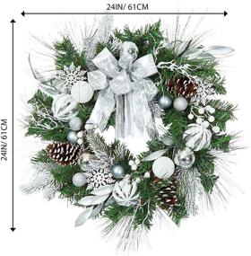 img 3 attached to 🎄 Adeeing 24 Inch Outdoor Christmas Wreath for Front Door - Battery Operated Xmas Wreath with Silver White Ball Ornaments, Bows, and 20 LED Lights - Home Holiday Decor