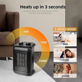 img 3 attached to 🔥 BEYOND BREEZE Space Heater - Efficient 1500W Ceramic Portable Electric Heater with Tip-Over Switch and Overheat Protection - Adjustable Thermostat for Quiet and Safe Indoor Use in Office or Bedroom