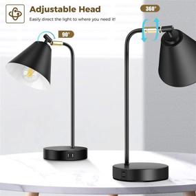 img 2 attached to 🔌 Black Metal Dimmable Desk Lamp with 2 USB Charging Ports and AC Outlet, Touch Control Bedside Nightstand Reading Lamp with Flexible Head - Ideal for Bedroom, Office, Living Room - Includes Bulb