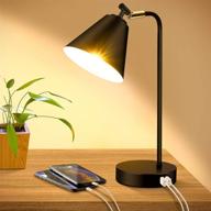 🔌 black metal dimmable desk lamp with 2 usb charging ports and ac outlet, touch control bedside nightstand reading lamp with flexible head - ideal for bedroom, office, living room - includes bulb logo