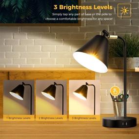 img 3 attached to 🔌 Black Metal Dimmable Desk Lamp with 2 USB Charging Ports and AC Outlet, Touch Control Bedside Nightstand Reading Lamp with Flexible Head - Ideal for Bedroom, Office, Living Room - Includes Bulb