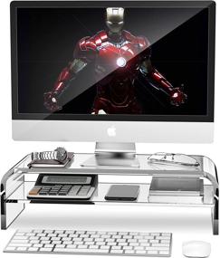 img 4 attached to 🖥️ AboveTEK 2-Tier Acrylic Monitor Stand - Clear Computer Riser with Keyboard Storage - Ideal for Home Office - 18.9" x 8.7" Multi Monitor Desk Stand for iMac, Laptop, Printer, TV