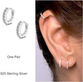 img 1 attached to 925 Sterling Silver Hoop Earrings with Cubic Zirconia for Women and Girls -Small Huggie Piercing Earings for a Chic Look