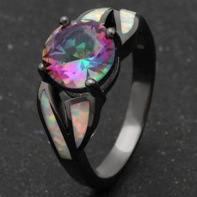 img 2 attached to 💍 Black Rhodium Plated Fire Opal Infinity Ring with Cubic Zircon - Ideal for Weddings, Engagements & Anniversaries - Stylish Women's Ring