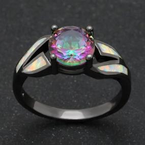 img 1 attached to 💍 Black Rhodium Plated Fire Opal Infinity Ring with Cubic Zircon - Ideal for Weddings, Engagements & Anniversaries - Stylish Women's Ring