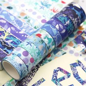 img 1 attached to YUBX Ocean Blue Washi Tape Set - 10 Rolls with Silver Foil Print for Arts, DIY Crafts, Bullet Journals, Planners & More!