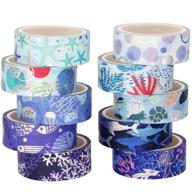 yubx ocean blue washi tape set - 10 rolls with silver foil print for arts, diy crafts, bullet journals, planners & more! logo