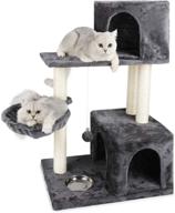 js nova juns light gray cat tree with sisal scratching 🐱 posts, cozy condos, fur ball and basket - cat tower furniture for kittens logo