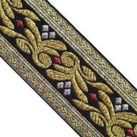 🎀 jl 425 jacquard metallic gold floral black ribbon trim - 2" (50mm) 3 yards - perfect for sewing, crafting, home decor, weddings & more! logo