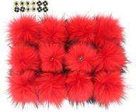 furling pompoms: 12pcs fluffy faux raccoon fur pompoms for 🎩 knitted hats and scarves - 5.5 inches (red) with press button logo
