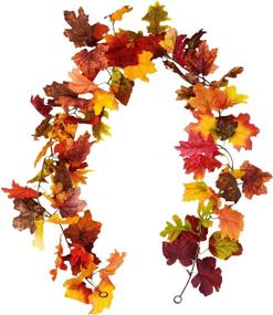 img 4 attached to Sunm Boutique Artificial Maple Leaf Garland - 2 Pcs 5.9 ft/Piece - Vibrant Hanging Fall Leave Vines for Indoor/Outdoor Décor, Autumn Wedding, Thanksgiving Dinner Party