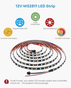 img 3 attached to Aclorol WS2811 Addressable LED Strip Light 5050 RGB 16FT 300 SMD (100 Pixels) Dream Color Waterproof IP65 Black PCB 12V DC …