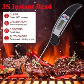 img 3 attached to 🌡️ SOOSISI Cooking Instant Read Meat Thermometer: Long Probe, LCD Screen, Foldable Design - Ideal for Frying Oil, Kitchen, BBQ, and Grill (Black)