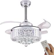 🌀 polished modern chrome silver 36" ceiling fan with lights and remote control – retractable pendant fandelier crystal chandelier for bedroom and living room логотип