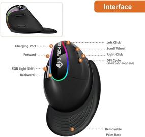 img 2 attached to 🖱️ J-Tech Digital Ergonomic Mouse with Wireless Connection, Removable Palm Rest, Thumb Buttons, Rechargeable Battery, Adjustable DPI; Windows and MAC Compatible [V638]