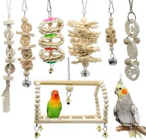 img 4 attached to Deloky Bird Parrot Swing Chewing Toy Pack - Hanging Bell Cage Toys for Small Parakeets, Cockatiels, Conures, Finches, Budgie, Macaws, Parrots, Love Birds (7 Pack)