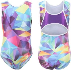 img 3 attached to 🤸 Sparkling Sleeveless Leotards: Vibrant Gymnastics Bodysuits for Girls - Patchwork Dancewear & Activewear (5-14 Years)