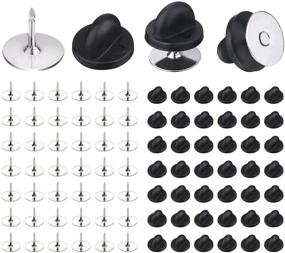 img 4 attached to 📌 BEADNOVA 50 Pairs Pin Backings Tie Tacks Blank Pins with Rubber Pin Backings Pin Backs for Crafts - Silver Black, 50 Sets