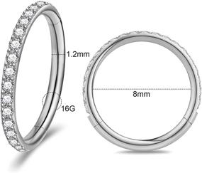 img 2 attached to 💍 16G 18G 20G 316L Stainless Steel Zircon Opal Body Piercing Clicker Segment Ring - Hinged Nose Hoop Septum Rings and Cartilage Earrings