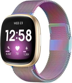 img 4 attached to Enhance your Fitbit Sense and Versa 3 with Colorful Stainless Steel Mesh Bands for Men and Women