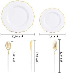 img 3 attached to 🍽️ Baroque White & Gold Plastic Dinnerware Set - WDF 30Guest Gold Plates & Disposable Gold Silverware with White Handle for Upscale Wedding & Parties
