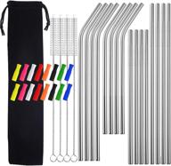 🥤 reusable stainless steel straws with silicone tips - 16pcs set for 20-30oz cups (silver) - includes cleaning brush logo