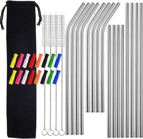 img 4 attached to 🥤 Reusable Stainless Steel Straws with Silicone Tips - 16PCS Set for 20-30oz Cups (Silver) - Includes Cleaning Brush