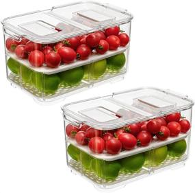 img 3 attached to 🥬 SANNO Produce Saver: Stackable Salad Lettuce Keeper with Lids and Vents - Set of 2 Refrigerator Food Storage Containers