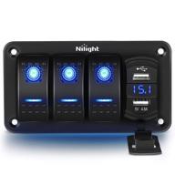 🚗 nilight 3 gang rocker switch panel with dual usb charger, voltmeter, waterproof 12v 24v dc rocker switch for cars trucks boats rvs - night glow stickers, 4.8 amp, 2 years warranty logo