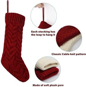 img 2 attached to 🎁 Pack of 4 LIBWYS 18-inch Large Cable Knit Christmas Stockings with Personalized Name Tags - Classic Burgundy Red & Ivory White Hand Stockings for Xmas