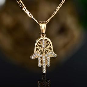 img 1 attached to Flat Mariner/Marina 060 3MM Chain Necklace With 💛 Hamsa Hand Pendant - 18K Gold Plated by Barzel